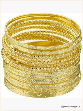 Mixed Metal Textured Bangle Bracelet Set 23pc 2.68" Diameter